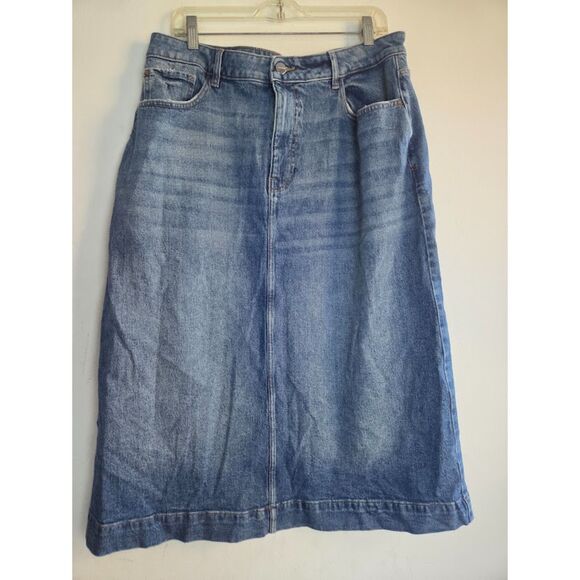 Warp + Weft "Lin" "Milan Linate" Blue Cotton Straight Denim Skirt size 14W - Picture 1 of 9